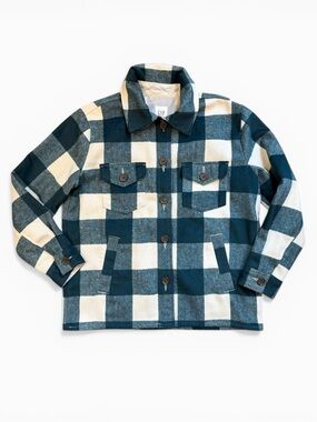 GAP Green and Cream Buffalo Plaid Button-Up Jacket Women’s Medium